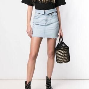 New Jean Atelier Cut Off Medium Wash Denim Mini Flip Skirt in Sky Color Size 24